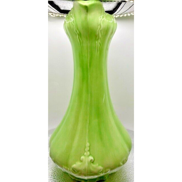 Victorian Style GREEN Ornate Ceramic Pitcher with Wash Basin Hand Painted - Picture 4 of 11